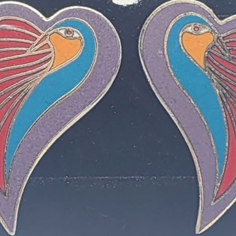 Vintage Laurel Burch 'Dove Heart' Enamel Goldtone Earrings
